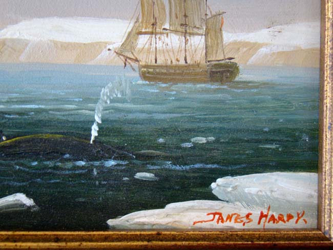 A 20th century Oil Painting by James Hardy depicting a 19th century Arctic Whaling Expedition — image 4